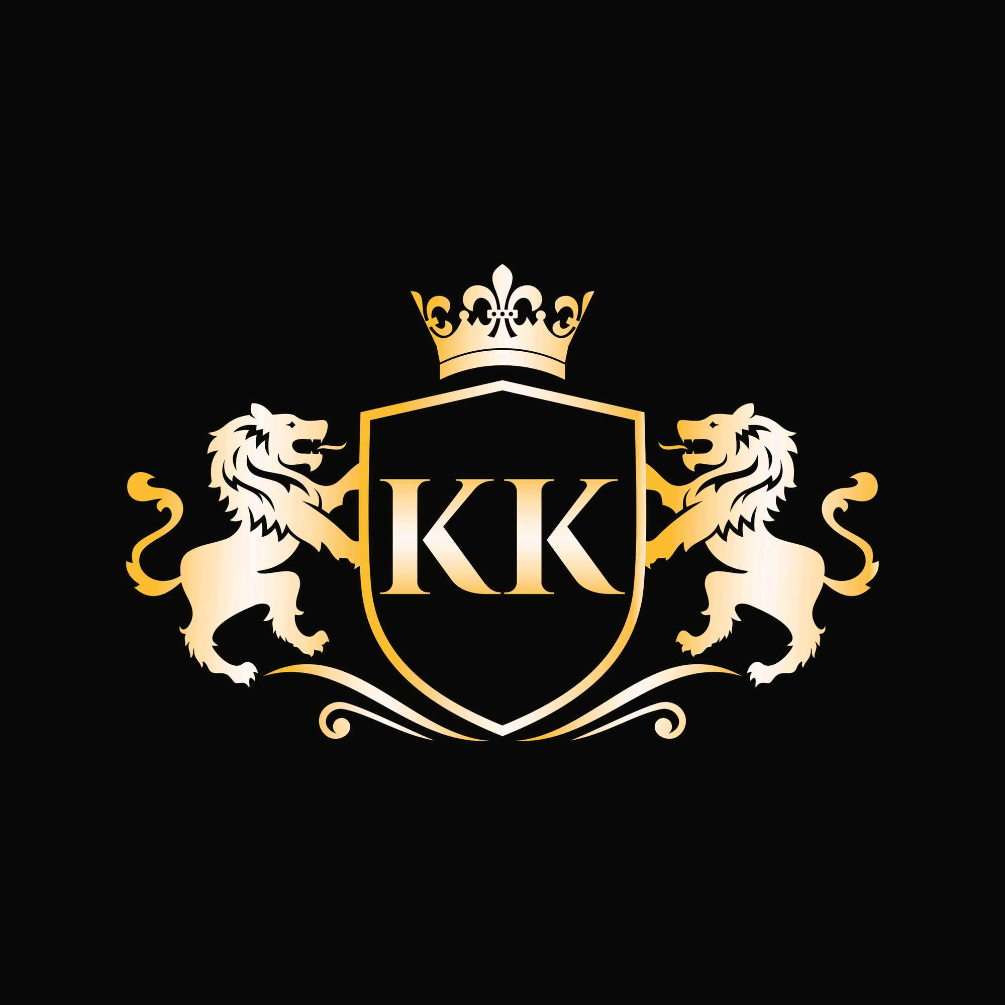 Goldenes Wappenlogo mit zwei Löwen und Krone, zentrales Schild mit Initialen 'KK' – edles Design für RiechGutschein Geschenk-Gutscheine.